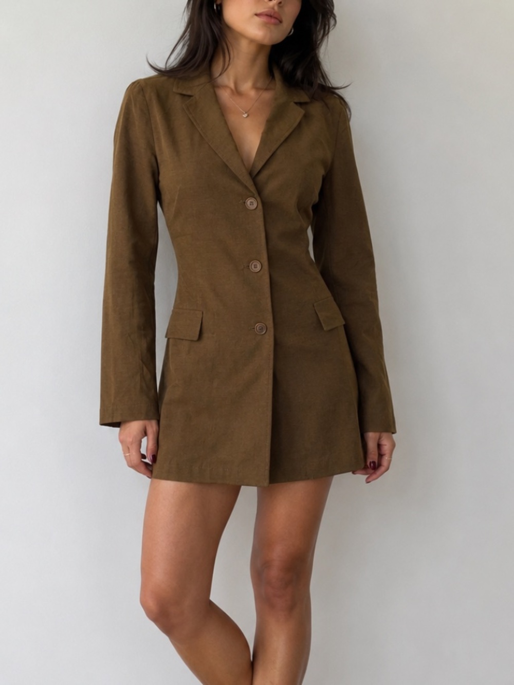 Zara Woman Olive Green Longline Blazer Jacket